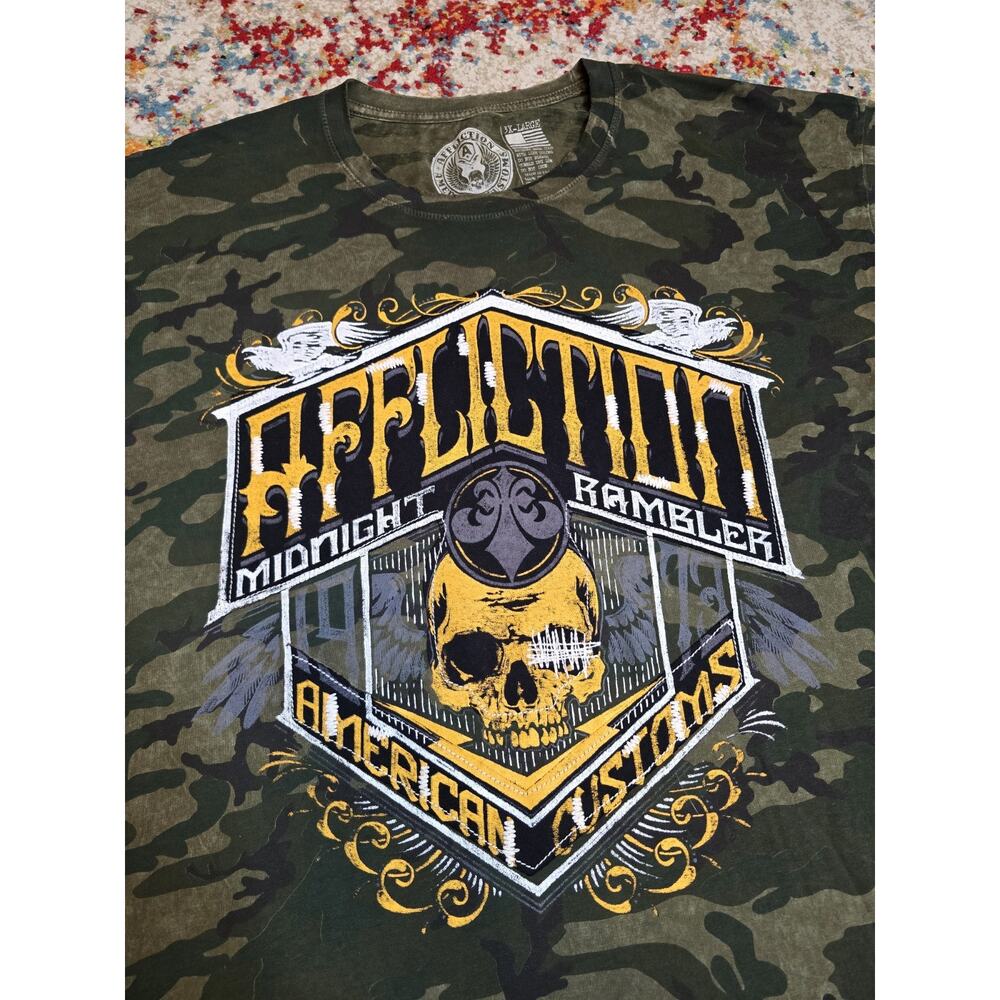 Affliction Midnight Rambler Garage Built Motors Camo Skull Graphic T-Shirt 3XL